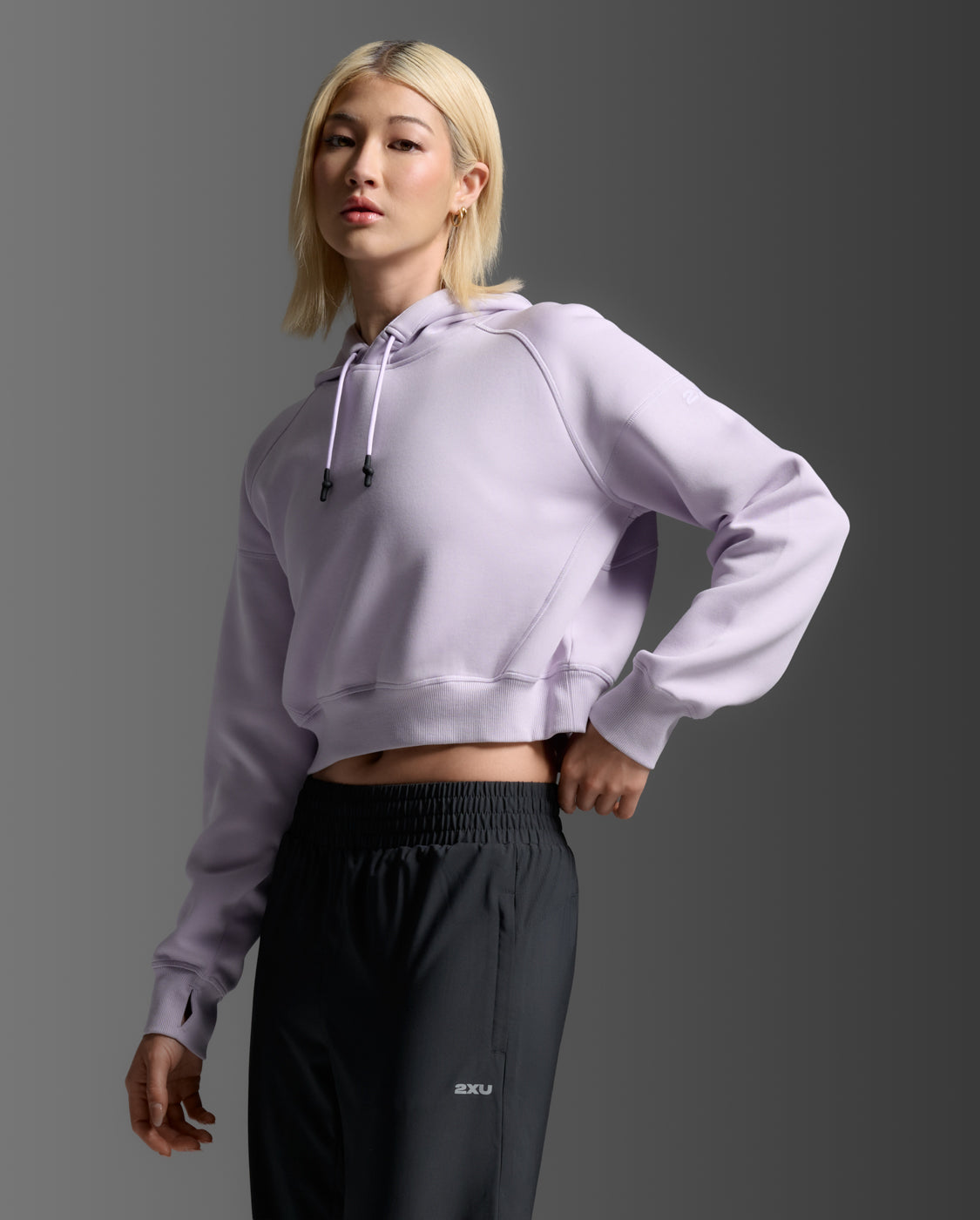 W Form Smooth Spacer Crop Hoodie 女士 舒適輕柔保暖短版機能連帽上衣|淺紫
