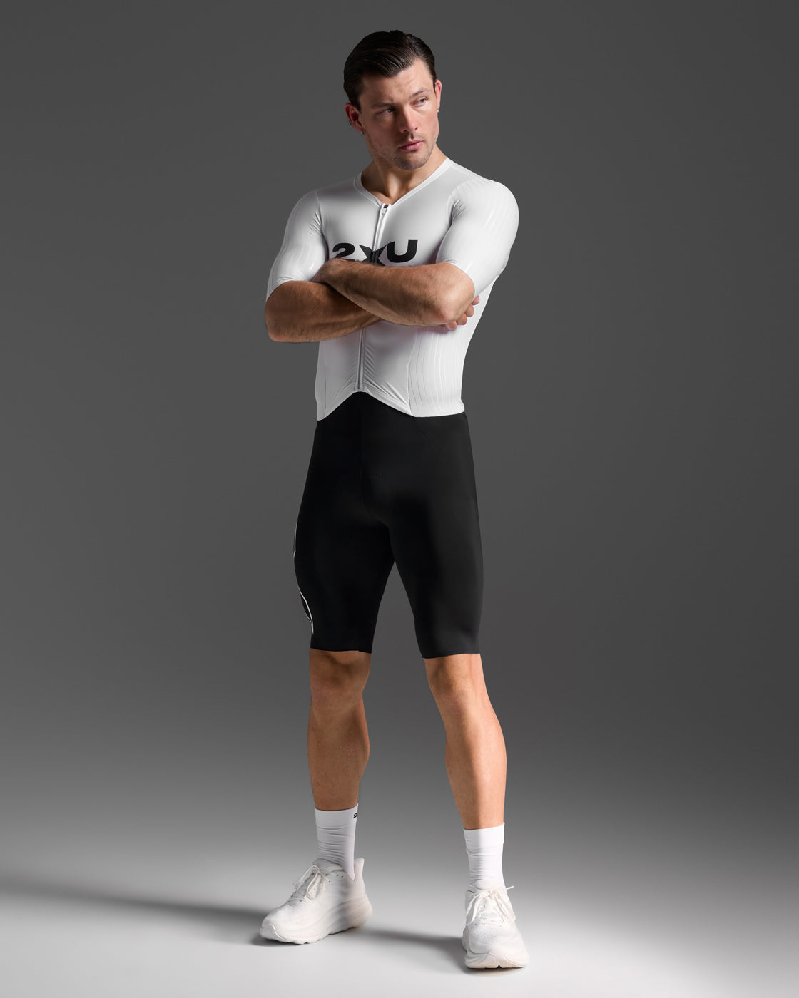 Light Speed React Sleeved Trisuit for Men - Lightweight, Advanced Racing Triathlon Suit with Sleeves | White/Black