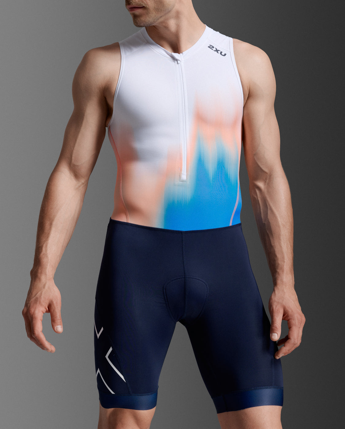 Core Trisuit Men's Core Functional Aerodynamic Sleeveless Triathlon Bodysuit | Nebula Orange / Midnight Blue