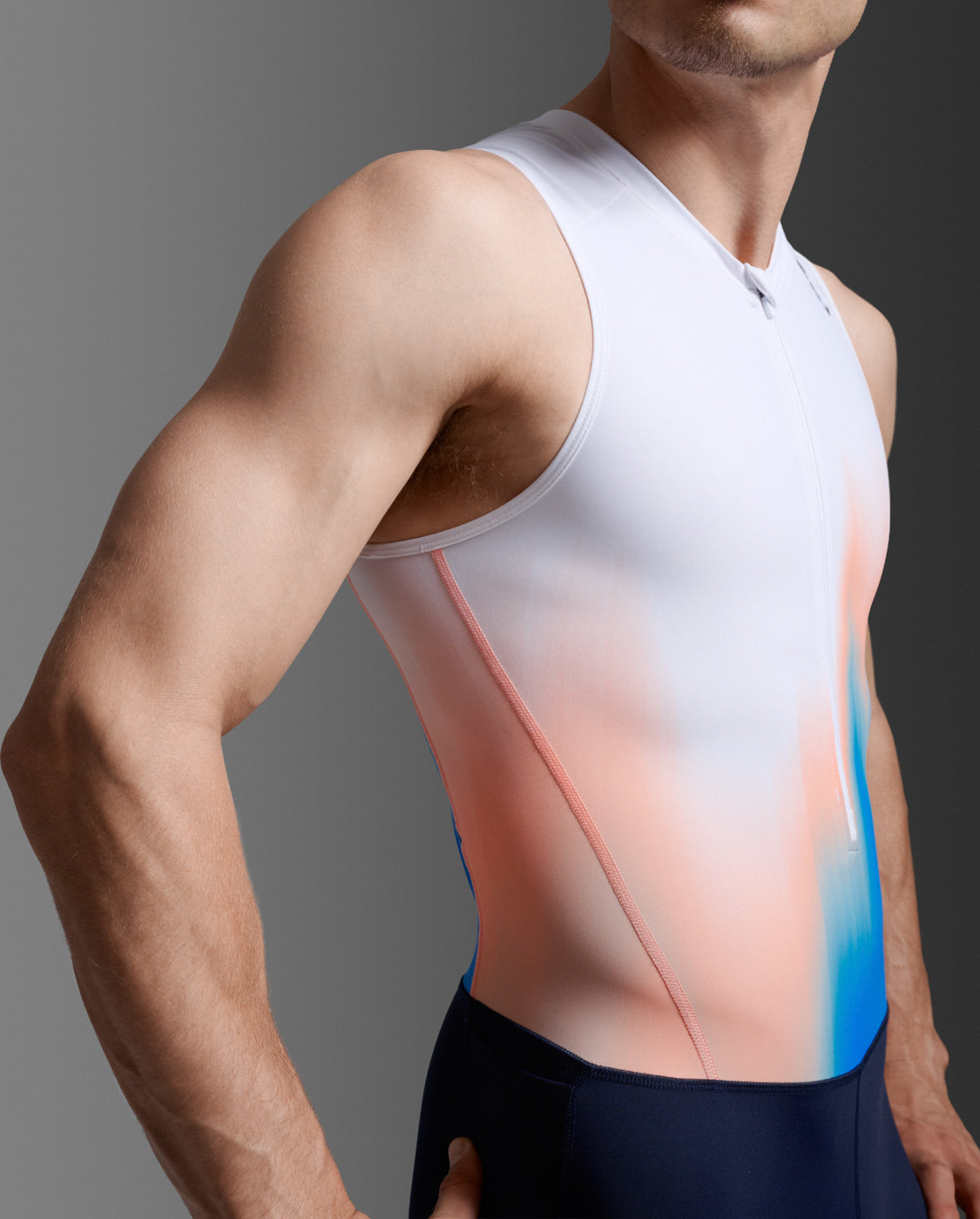 Core Trisuit Men's Core Functional Aerodynamic Sleeveless Triathlon Bodysuit | Nebula Orange / Midnight Blue