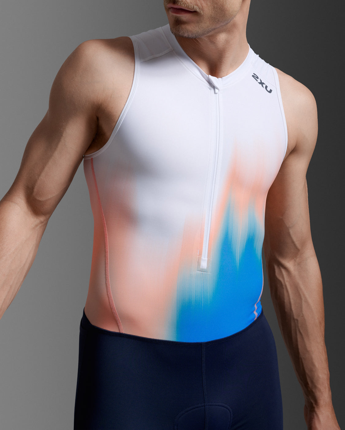 Core Trisuit Men's Core Functional Aerodynamic Sleeveless Triathlon Bodysuit | Nebula Orange / Midnight Blue