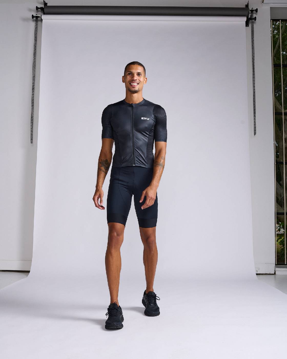 Aero Hex Sleeved Trisuit Men's Running Fluid Kinetic Athlete Combat Sleeved Triathlon Suit | Black