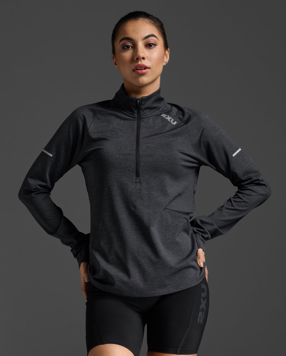 W Aero 1/2 Zip 女士 暢跑輕量1/2拉鍊機能運動長袖上衣 | 黑
