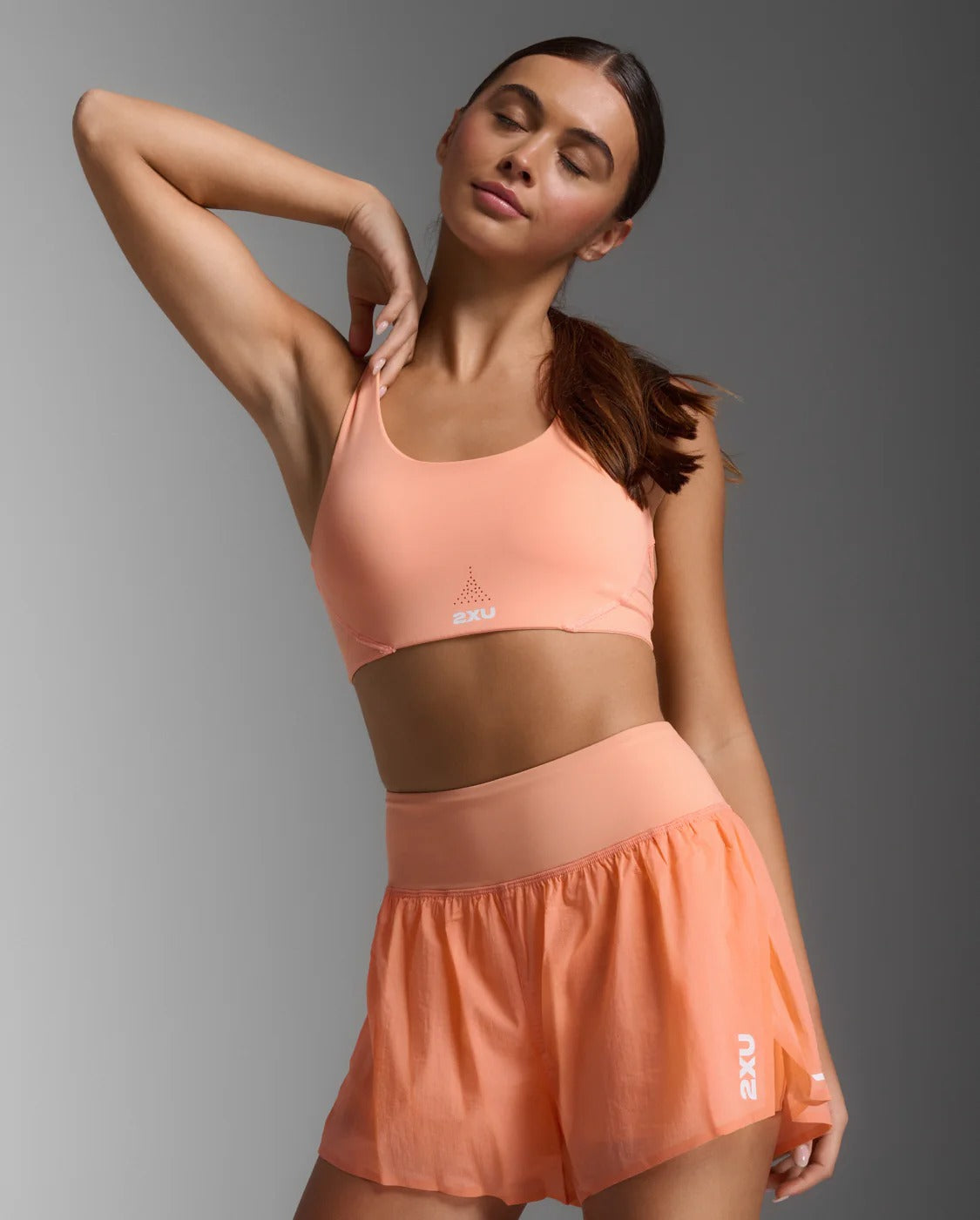 【限時優惠】W Aero Mesh Medium Impact Bra 女士 透氣速乾中度支撐可調肩緩震運動內衣|粉橘