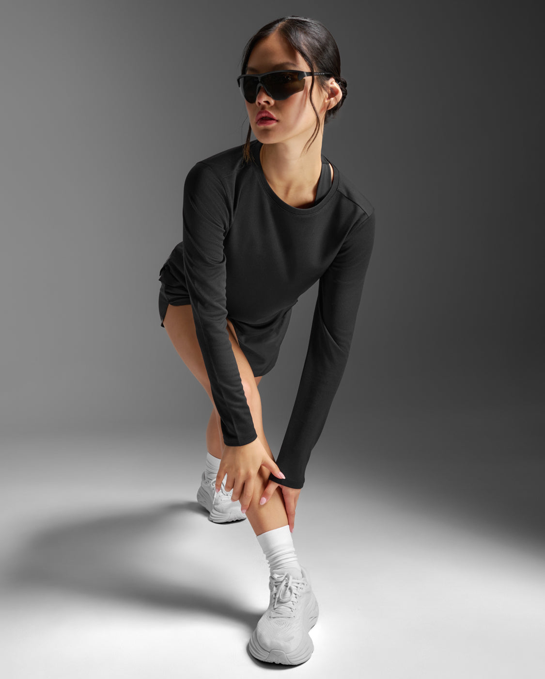 W Aero Long Sleeve 女士 暢跑透氣排汗快乾UPF防曬長袖運動上衣 | 黑