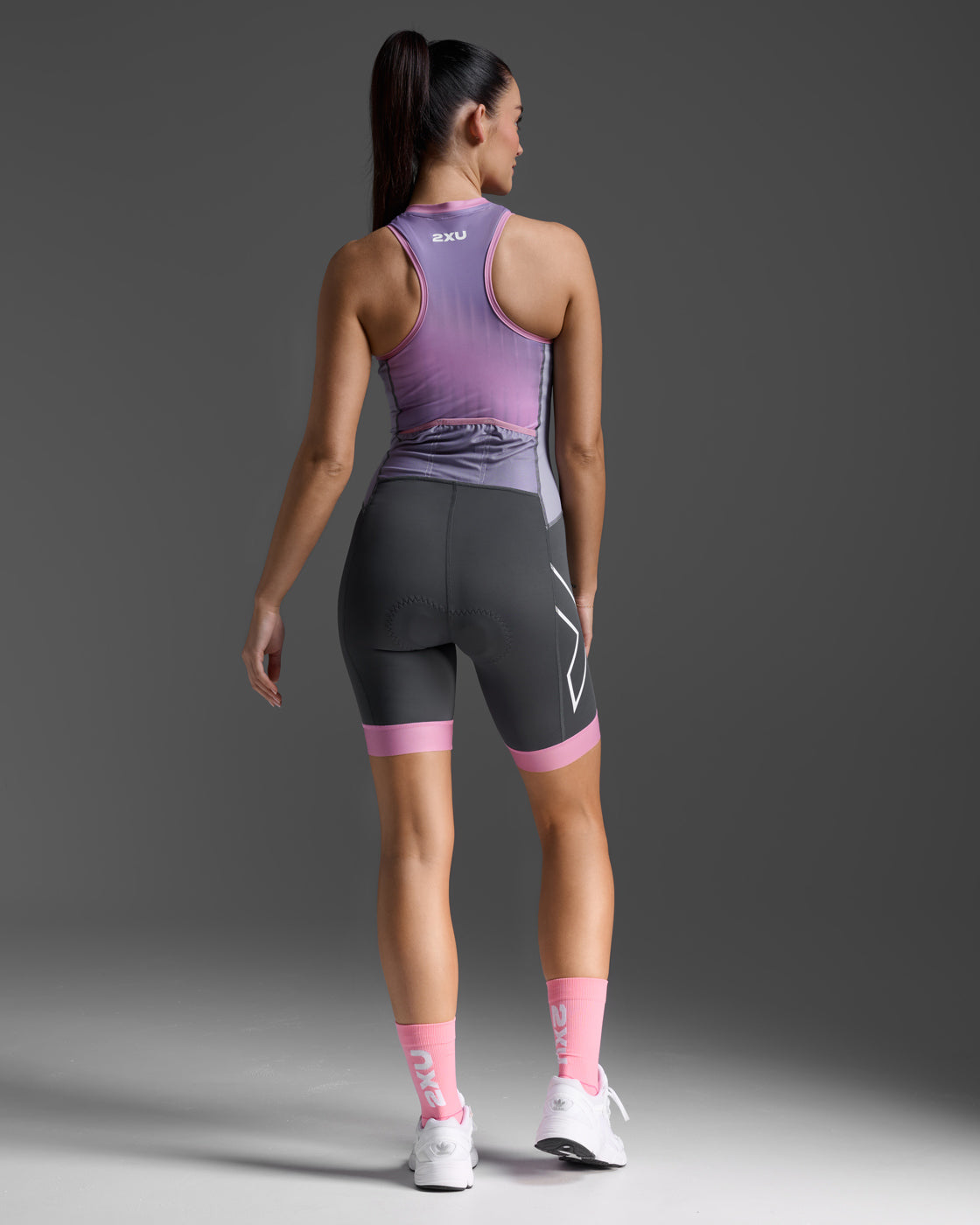 W Core Trisuit 女士 核心機能空力剪裁無袖連體三鐵衣|紫/灰
