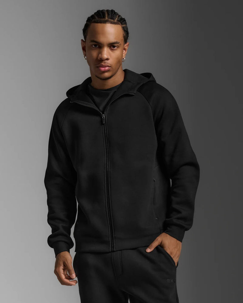 Commute Smooth Spacer Full Zip Men's Commuter Lightweight Warm Slim Fit Full Zip Hooded Jacket | Black 