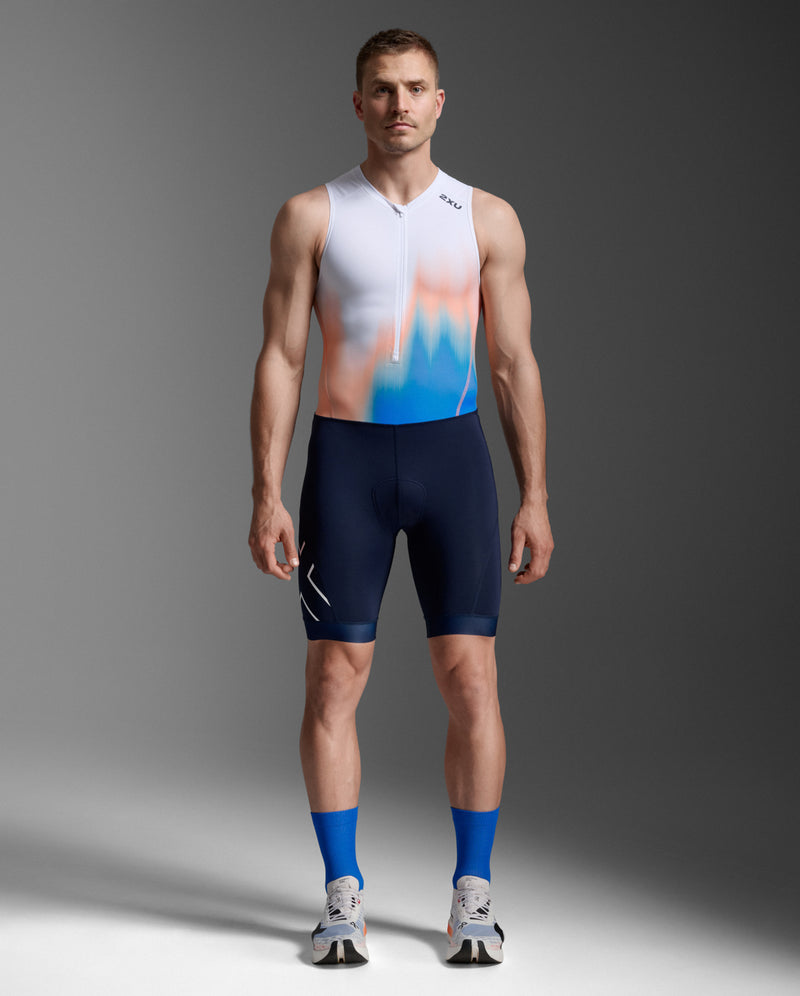Core Trisuit Men's Core Functional Aerodynamic Sleeveless Triathlon Bodysuit | Nebula Orange / Midnight Blue