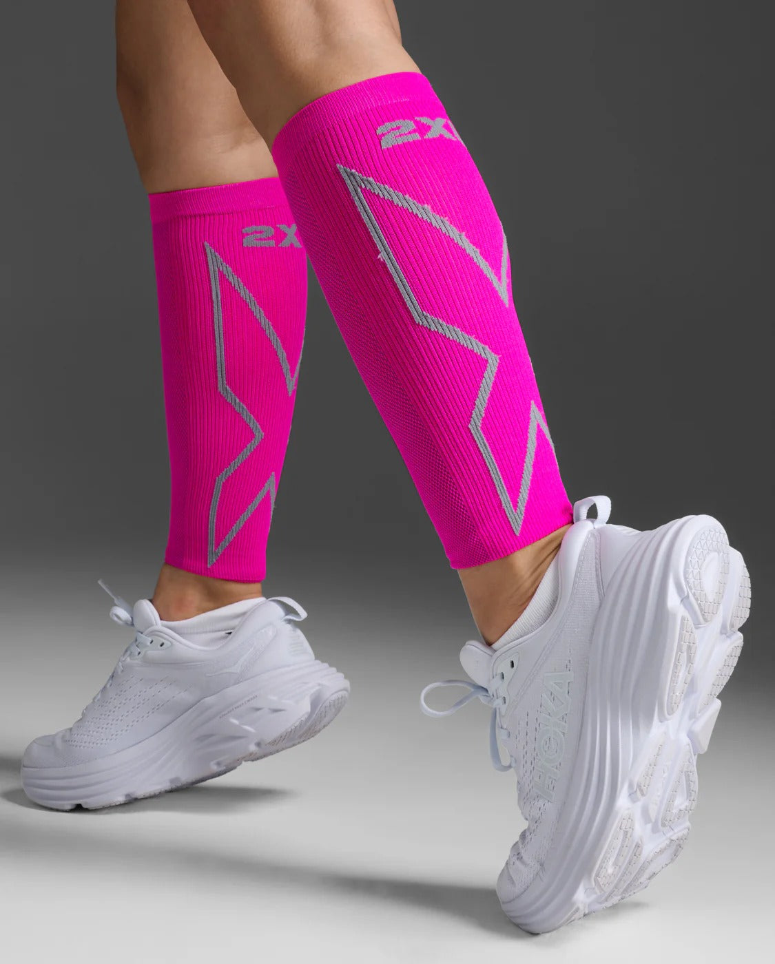 U X Compression Calf Sleeves 中性無縫高透氣壓縮小腿套(一雙)｜粉/灰