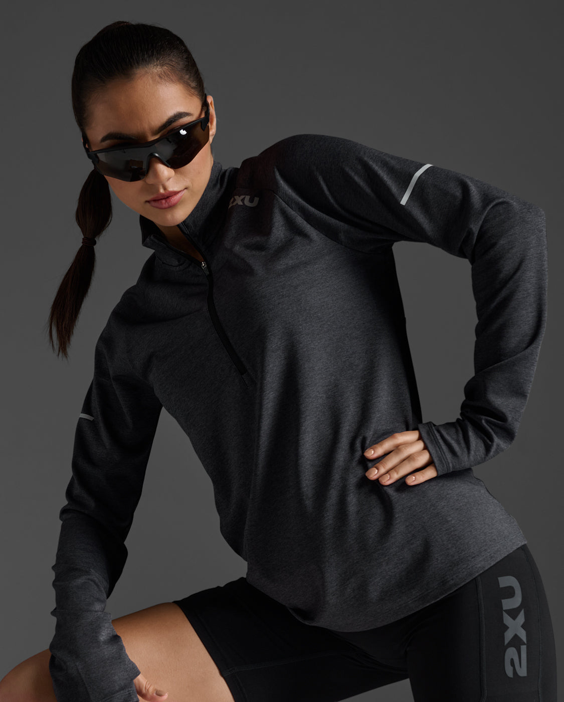 W Aero 1/2 Zip 女士 暢跑輕量1/2拉鍊機能運動長袖上衣 | 黑