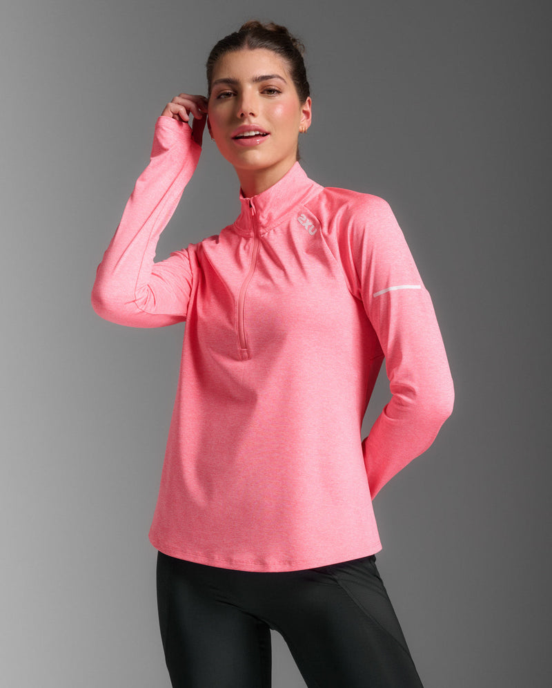 Aero 1/2 Zip Women's Lightweight Running Long-Sleeve Top with 1/2 Zipper | Pink