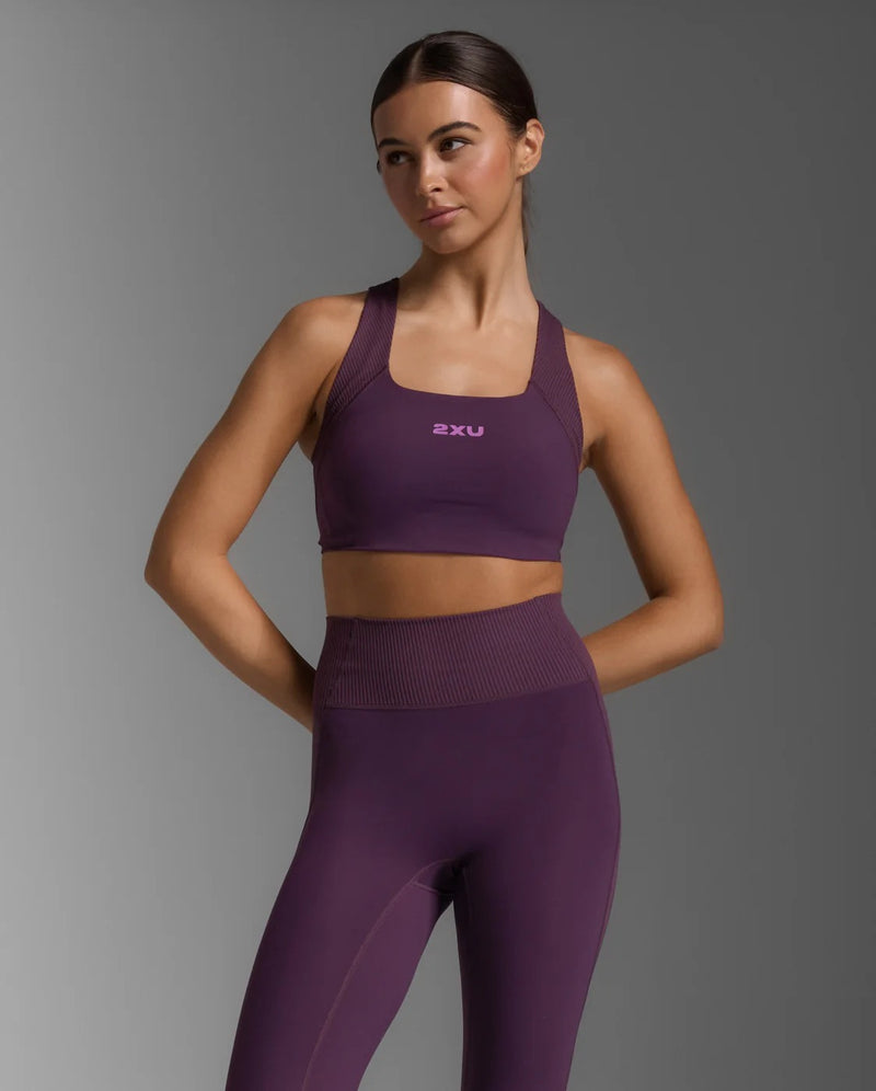 Ribbed Longline Low Impact Bra for Women | Purple